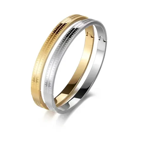 Brazalete De Acero Inoxidable Para Hombres Mujeres Patrón Geométrico Grabado Cierre De Bisagra Joyería De Moda