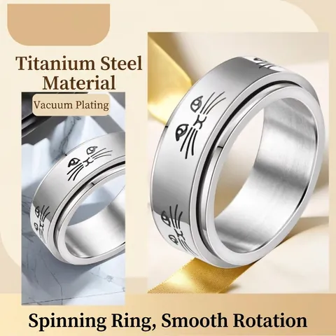 Stainless Steel Spinner Ring Anti Anxiety Fidget Band Cat Sun Moon Star Roman Numeral Chain Link Unisex Jewelry