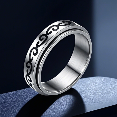 Stainless Steel Spinner Ring Anxiety Relief Rotating Celestial Star Moon Pattern Band Non Tarnish Fashion Jewelry Unisex