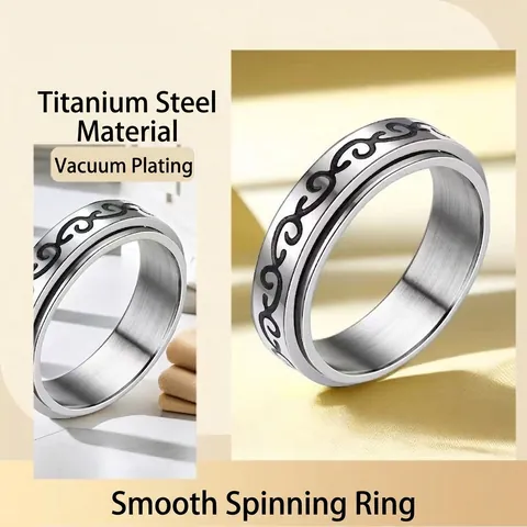 Stainless Steel Spinner Ring Anxiety Relief Rotating Celestial Star Moon Pattern Band Non Tarnish Fashion Jewelry Unisex