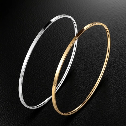 Brazalete Fino Minimalista Acero Inoxidable Pulido Espejo Superficie Lisa Joyas De Moda Mujeres Resistente Al Agua