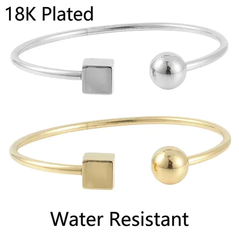 Bracciale A Polsino In Acciaio Inossidabile Placcato Oro 18K Geometrico Sfera Cubo Aperto Gioielli Minimalisti Donna