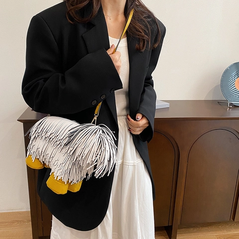 Kreative Crossbody Tasche In Hundeform PU Leder Fransen Quasten Schultertasche Neuheit Welpen Design Für Damen Mädchen