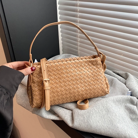 Sac À Épaule En Cuir PU Tissé Pour Femmes Sacoche Minimaliste Carrée Fermeture Éclair Bandoulière Réglable Quotidien