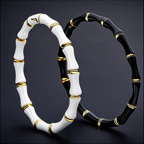Minimalist Stainless Steel Bamboo Joint Bangle For Women Gold Rose Gold Enamel Oil Dripping C-Shaped Cuff Bracelet Jewelry
