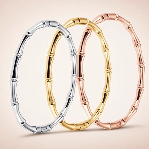 Brazalete De Bambú De Acero Inoxidable Para Mujer Impermeable No Se Desvanece Esmalte Joyería De Moda Pulido