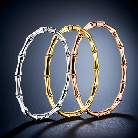 Minimalist Stainless Steel Bamboo Joint Bangle Bracelet For Women 18K Gold Plated Elegant Round Cuff Bangle Fashion Jewelry Gift