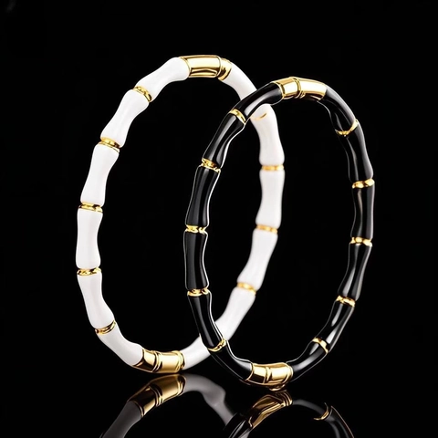 Fashion Bamboo Design Stainless Steel Enamel Bangle For Women Geometric Polished Bamboo Style Bracelet Jewelry Gift