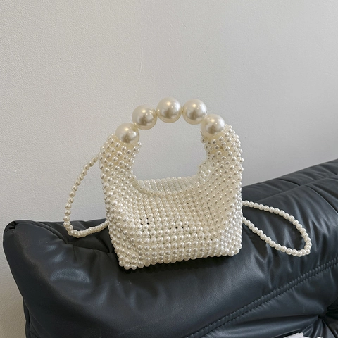 Borsa A Spalla Elegante Da Donna In Künstliche Perle Artificiali Intrecciate Borsa A Tracolla Da Sera Moda