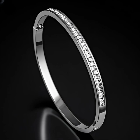 Brazalete Moderno de Acero Inoxidable con Diamantes de Imitación para Mujer Elegante Fila Única de Cristales Óvalo Cierre de Bisagra Joyería de Moda
