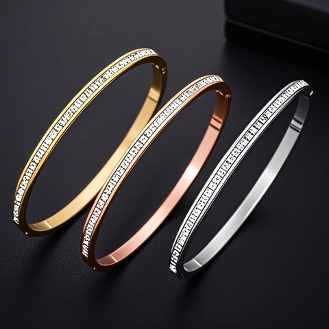Brazalete De Bisagra De Acero Inoxidable Para Mujer Con Incrustaciones De Zirconia Cuadrada Impermeable Elegante Joyería Minimalista