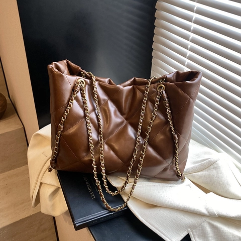 Gesteppte Tragetasche Große Kapazität Rautenmuster PU-Leder Kettenschultergurt Täglicher Pendelverkehr Schick Elegant Damen