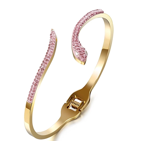 Bracciale Rigido In Acciaio Inossidabile A Forma Di Serpente Per Donna Con Strass In Cristallo Colorato Elegante Bracciale Oro