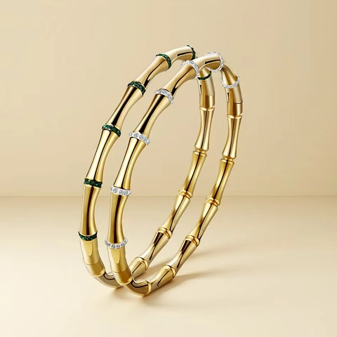 Elegante Bracciale Rigido in Acciaio Inossidabile a Forma di Bambù per Donna Placcato Oro Ovale con Strass Gioielli Regalo