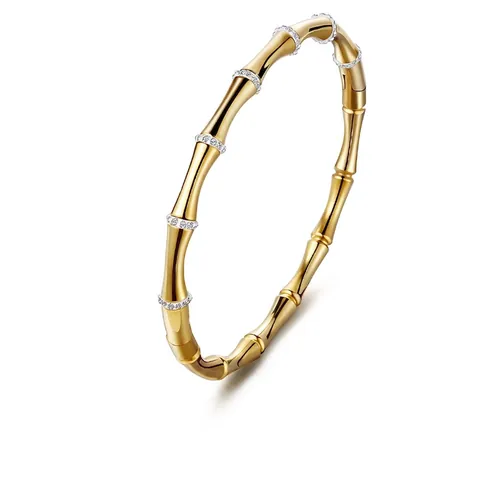 Bracelet Jonc Noeud De Bambou Plaqué Or Acier Inoxydable Minimaliste Élégant Pour Femme Avec Accents De Zircone Colorés