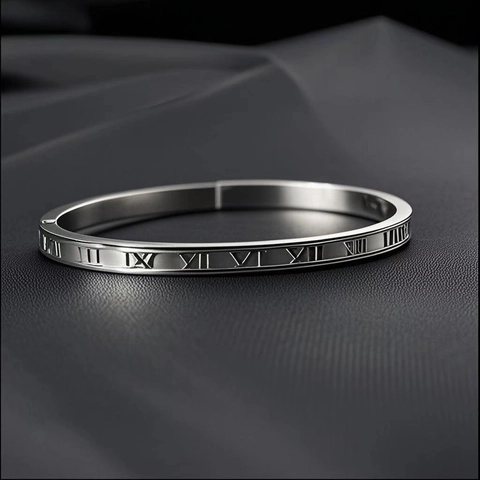 Brazalete de Acero Inoxidable Con Números Romanos Chapado en Oro de 18K Joyería de Moda para Mujer Brazalete Grabado Regalo