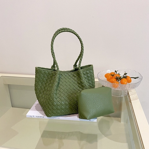 Damen Gewebte Tragetasche PU Leder Handtasche Intrecciato Korb Tasche Mit Innentasche Elegant Täglich Pendeln Vielseitig