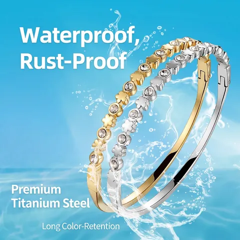 Edelstahl Armreif Für Damen Mit Zirkonia Herz Blume Stern Römische Ziffern Hochglanzpoliert Verguld Modeschmuck