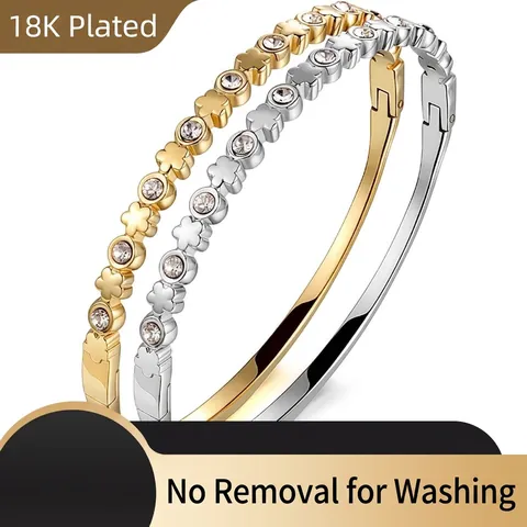 Elegante Bracciale In Acciaio Inossidabile Per Donna Con Cuore Zircone Quadrifoglio Stella Numeri Romani Gioielli