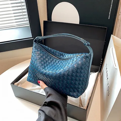 Geflochtene Hobo Tasche PU Leder Intrecciato Weave Unterarm Schultertasche Damen Minimalistischer Urbaner Vielseitiger Stil