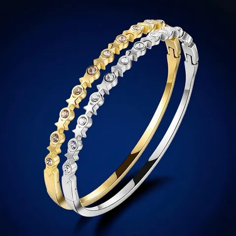 Brazalete De Acero Inoxidable Chapado En Oro De Moda Zircón Estrella Corazón Trébol Números Romanos Joyería Para Mujeres