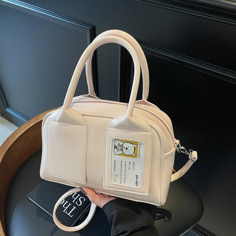 Borsa Boston Da Donna In Pelle PU Lucida Grande Capacità Borsa A Tracolla Con Fessura Per Carta ID Trasparente Stile Preppy