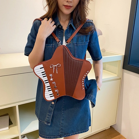 Star Shaped Crossbody Bag Piano Key Accordion Design PU Leather Punk Musical Style Shoulder Handbag For Women