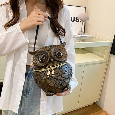 Sac Bandoulière En Forme De Hibou Pour Femmes Design De Niche Individuel En Cuir PU Embossé Sac À Main Design Animal