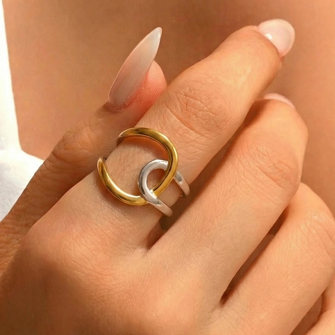Stainless Steel Open Rings For Women Geometric Lines Twisted Knot Design Gold Silver Plated Adjustable Fashion Jewelry