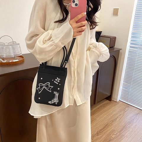 Women Rhinestone Nylon Crossbody Bag Trendy Sparkly Patch Handbag Vertical Phone Bag With Detachable Strap