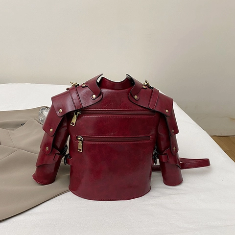 Biker Jacket Style Crossbody Bag PU Leather Punk Gothic Rivet Decorative Shoulder Purse For Women Creative Vintage Novelty