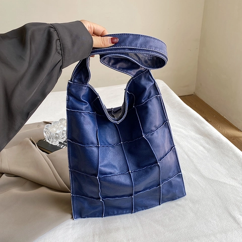 Damen Tote Bag Große Kapazität PU Leder Gesteppt Schultertasche Vintage Pendler Handtasche Arbeit Büro Lässig