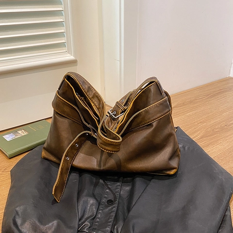 Sac À Épaule Vintage En Cuir PU Grande Capacité Sac Hobo Avec Large Bandoulière Réglable Sac À Main Rétro Pour Femmes