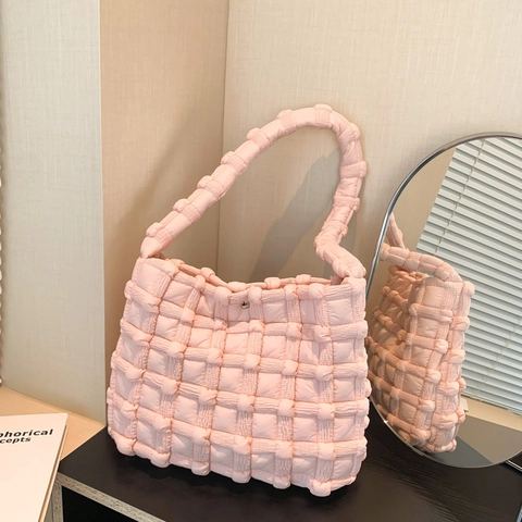 Gesteppte Puff Schultertasche Für Damen Große Kapazität Gewebte Bubble Cloud Unterachsel Tote Leichte Nylon Hobo Tasche