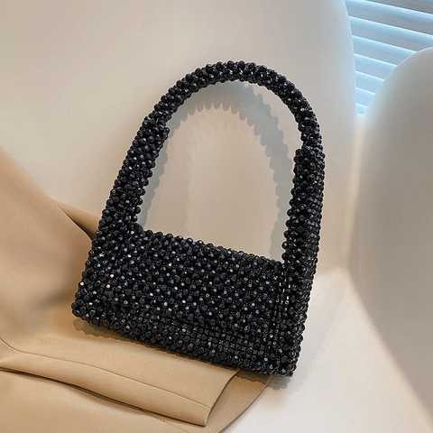 Handgewebte Perlen Unterachseltasche Metallic Glanz Schulterhandtasche Kleine Quadratische Abendparty Tasche Damen
