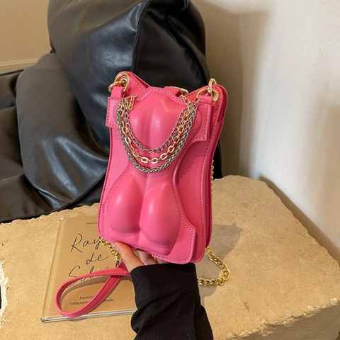 Sac Bandoulière Silhouette Torse Artistique Cuir PU Forme Féminine 3D Chaîne Métallique Multi Couches Petit Sac Téléphone