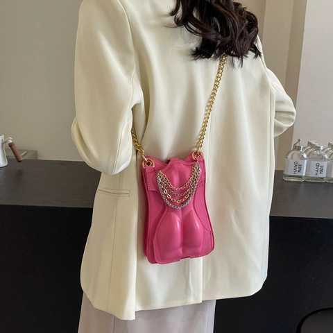 Sac Bandoulière Silhouette Torse Artistique Cuir PU Forme Féminine 3D Chaîne Métallique Multi Couches Petit Sac Téléphone