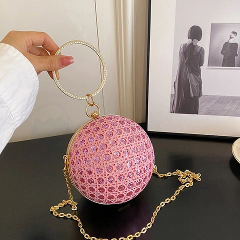 Kugel Abendtasche Strass Rundgriff Kette Schulter Crossbody Clutch Damen Party Hochzeit Glitzer Hartschale
