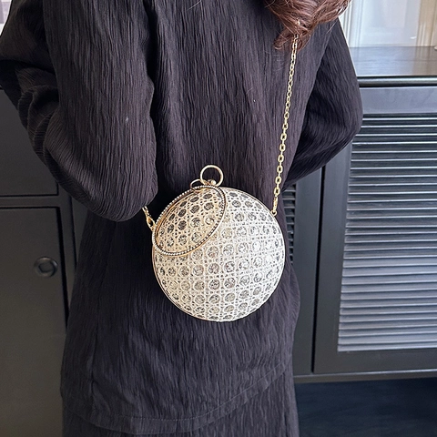 Kugel Abendtasche Strass Rundgriff Kette Schulter Crossbody Clutch Damen Party Hochzeit Glitzer Hartschale