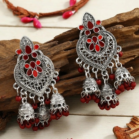 Pendientes Colgantes Jhumka Bohemios Étnicos Con Postes De Acero Inoxidable Aleación Esmalte Cuentas De Colores Joyería Mujer
