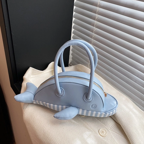Borsa A Mano A Forma Di Balena Pelle PU Borsa A Tracolla Animale Creativa Con Catena Motivo A Righe Per Donne Ragazze Novità