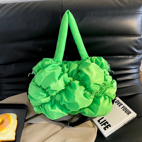 Ruched Padded Tote Bag Nylon Large Capacity Cloud Bubble Shoulder Bag With Adjustable Strap For Women Casual Street Style