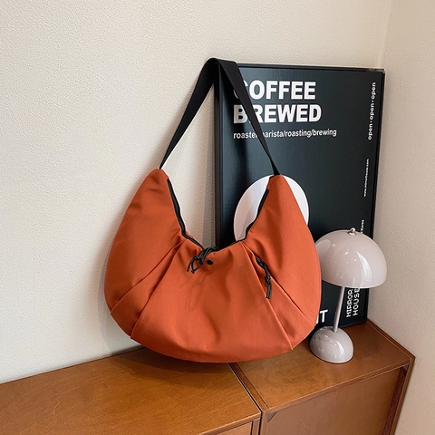 Borsa A Tracolla In Nylon Plissettata A Mezzaluna Da Donna Borsa Hobo Casual Sottobraccio Con Coulisse Funzionale E Leggera