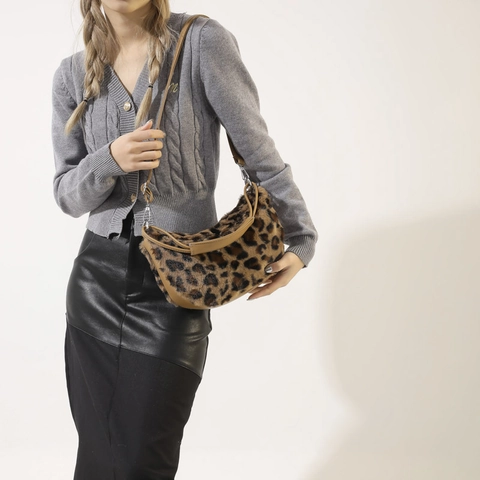 Bolso De Hombro Creciente De Felpa Para Mujer Piel Sintética Estampado Leopardo Cebra Bolso Hobo Correa Ajustable Invierno