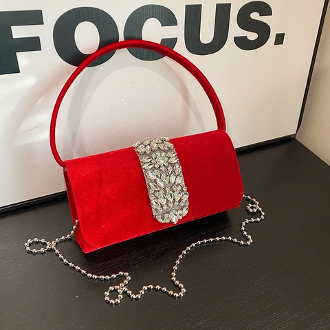 Samt Abendtasche Mit Strassschnalle Tragegriff Und Abnehmbarer Kette Für Damen Hochzeit Party Luxus Clutch