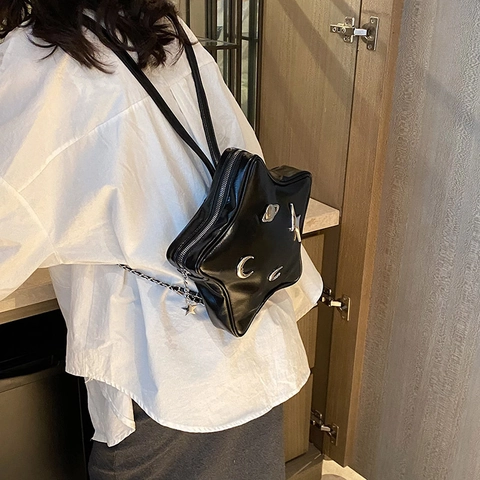 Sac Bandoulière Forme Étoile Cuir PU Planète Lune Étoile Breloques Métalliques Petit Sac À Dos Style Harajuku