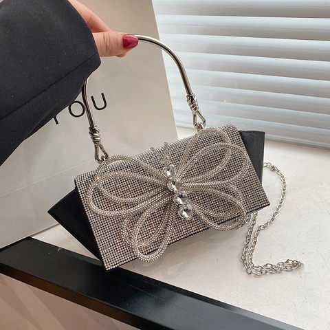 Rhinestone Schmetterling Abendtasche Clutch Mit Metallgriff Und Kettenriemen Luxuriöse Party Handtasche Für Damen