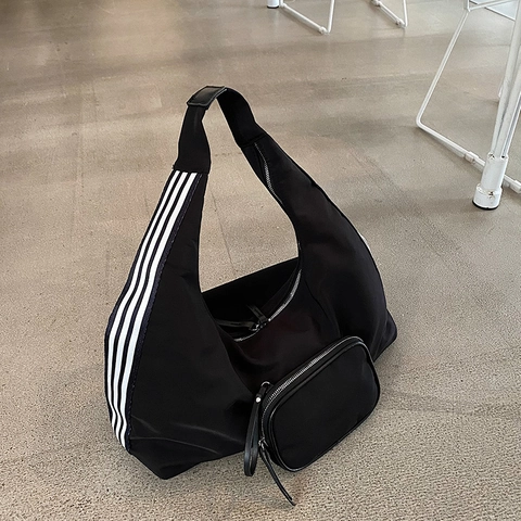 Bolso De Hombro Nylon Gran Capacidad Diseño Rayas Con Bolsa Pequeña Ligero Impermeable Streetwear Casual Mujeres