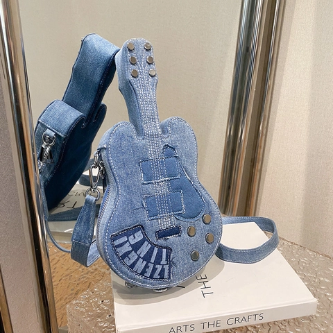 Gitarrenform Umhängetasche Denim Neuheit Schultertasche Mit Metallnieten Y2K Streetwear Für Frauen