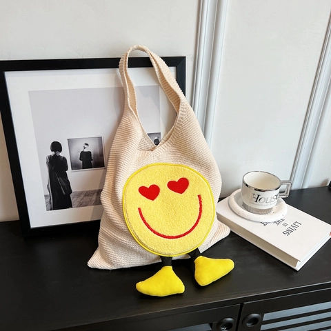Strick Unterarmtasche Cartoon Herzaugen Smiley Häkeln Schultertasche Große Kapazität Süße Ästhetik Für Damen